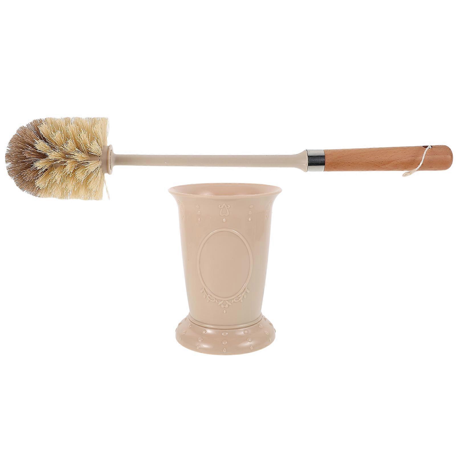 Long Handle Toilet Brush Set with Ergonomic Wooden Handle and Soft Dense Bristles for Bathroom Cleaning – Includes Holder for Home, Hotel, and Public