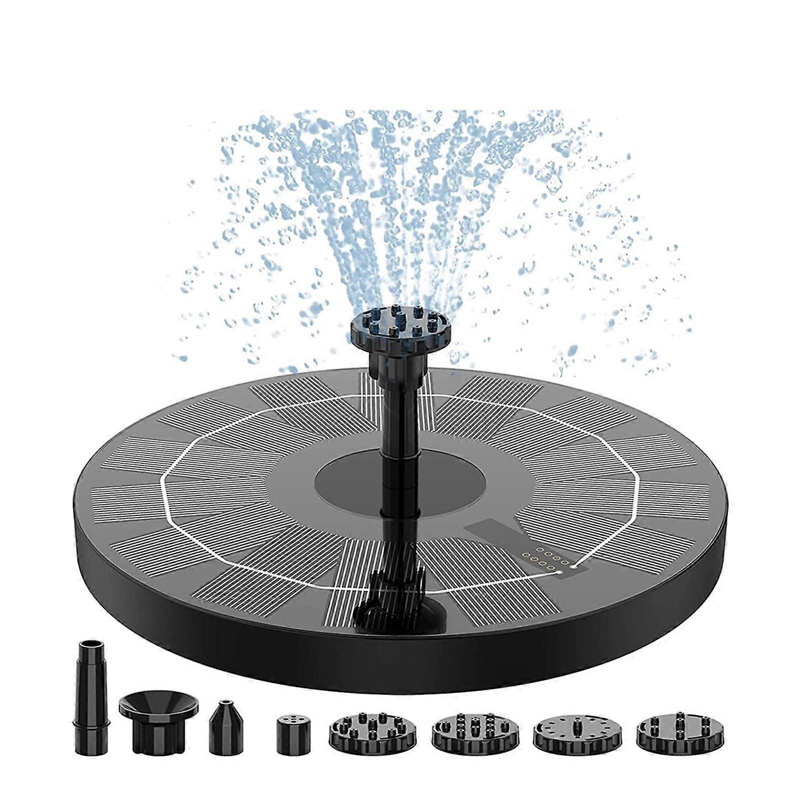 2,5 W aurinkolähdepumppu aurinkovesipumppu, kelluva suihkulähde 6 suuttimella, lintukylpyyn, akvaarioon, lampeen