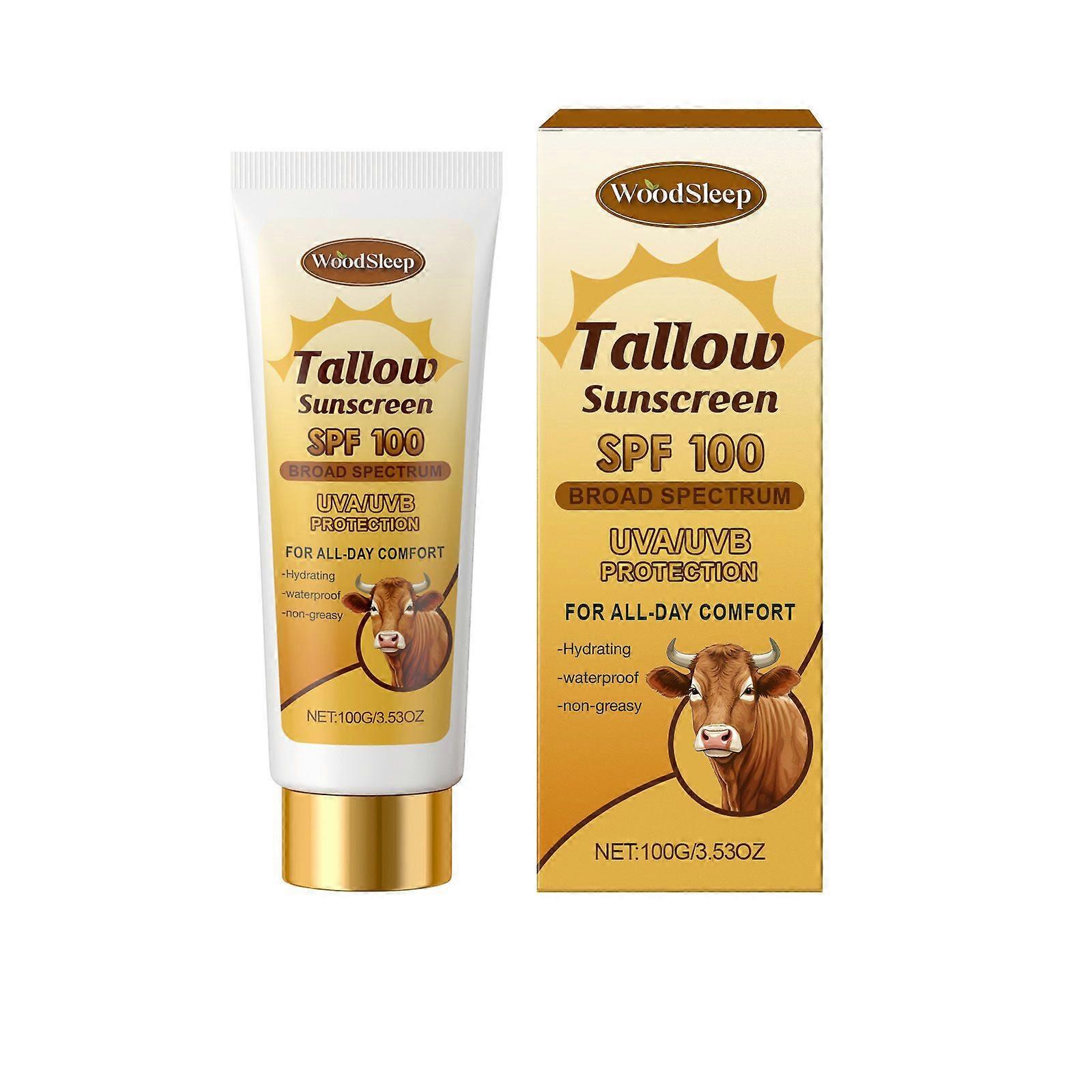 Beef Tallow Sunscreen, SPF 100 Natural Beef Tallow Sunscreen for Face and Body, Deep Hydration Moisturizing & No Sticky