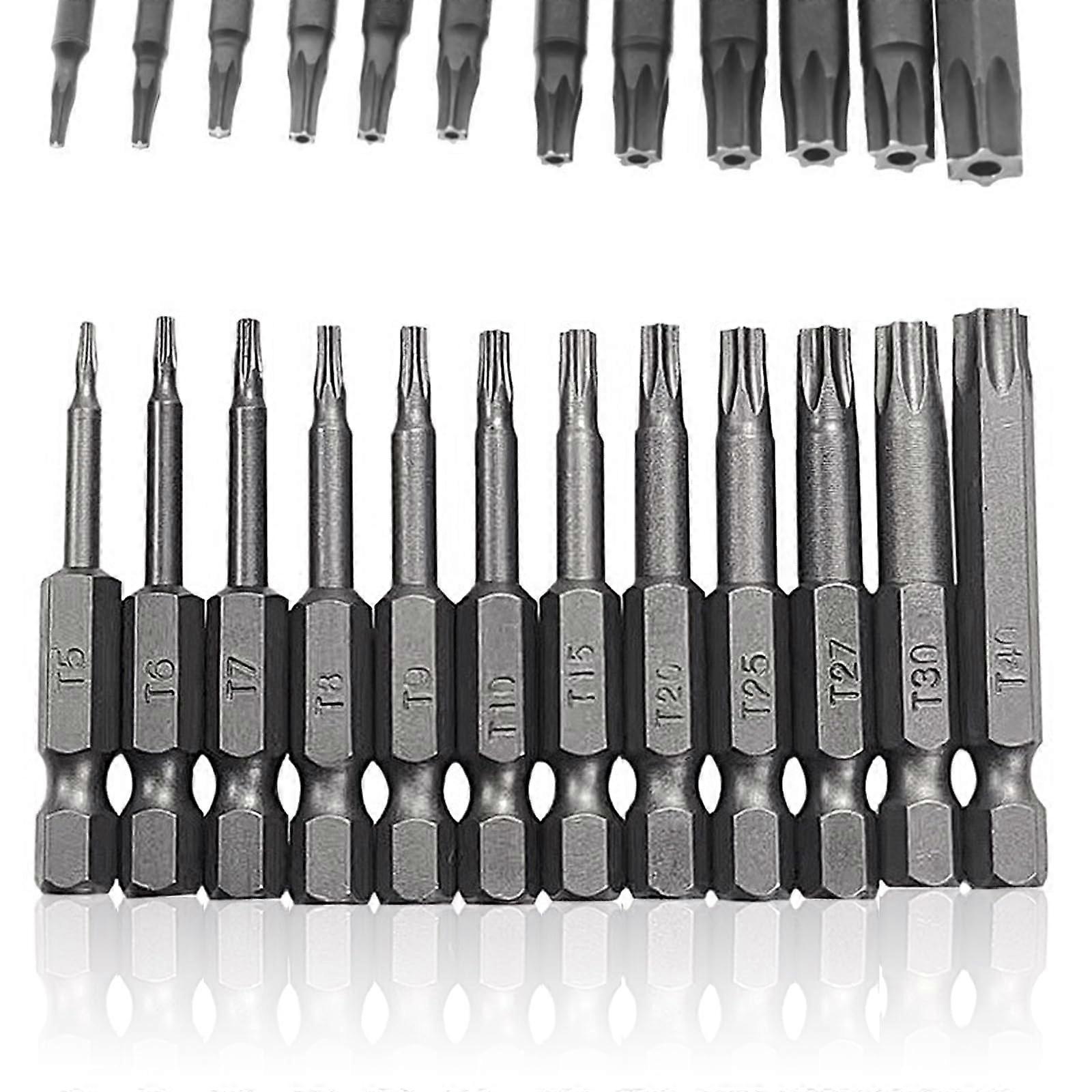 Torx Screwdriver Bit Set 1/4 Inch, 12-Piece T5-T40 Security Bits, 50mm S2 Steel Magnetic Hex Driver Set