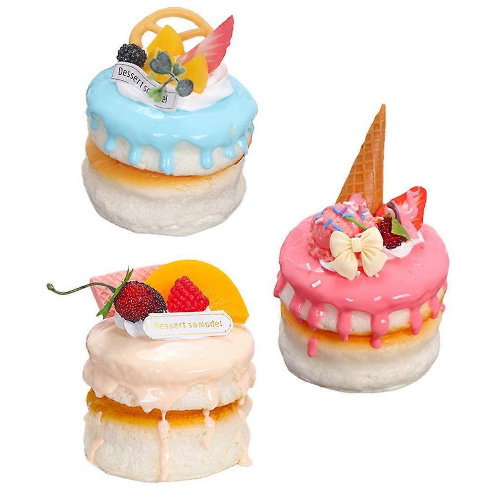 Simulation Cake Model Fake Cake Ornaments for Cake Shop Assorted Color Pu Display Model 3Set