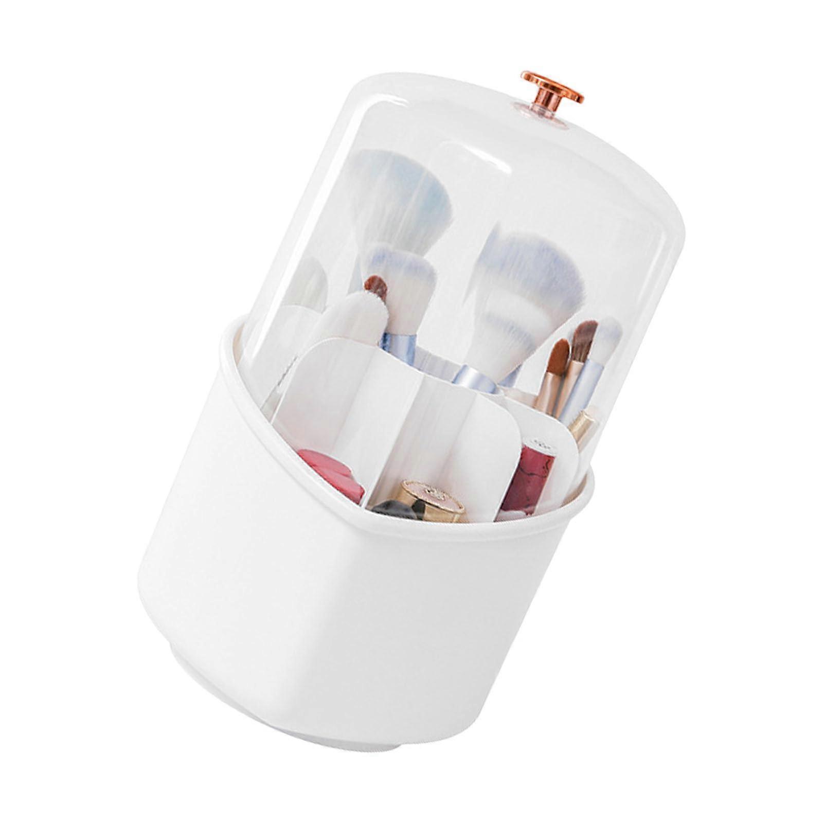 360 Rotating Heart Shape Makeup Brush Holder With Lid Storage Case For Vanity Desktop And Bathroom
