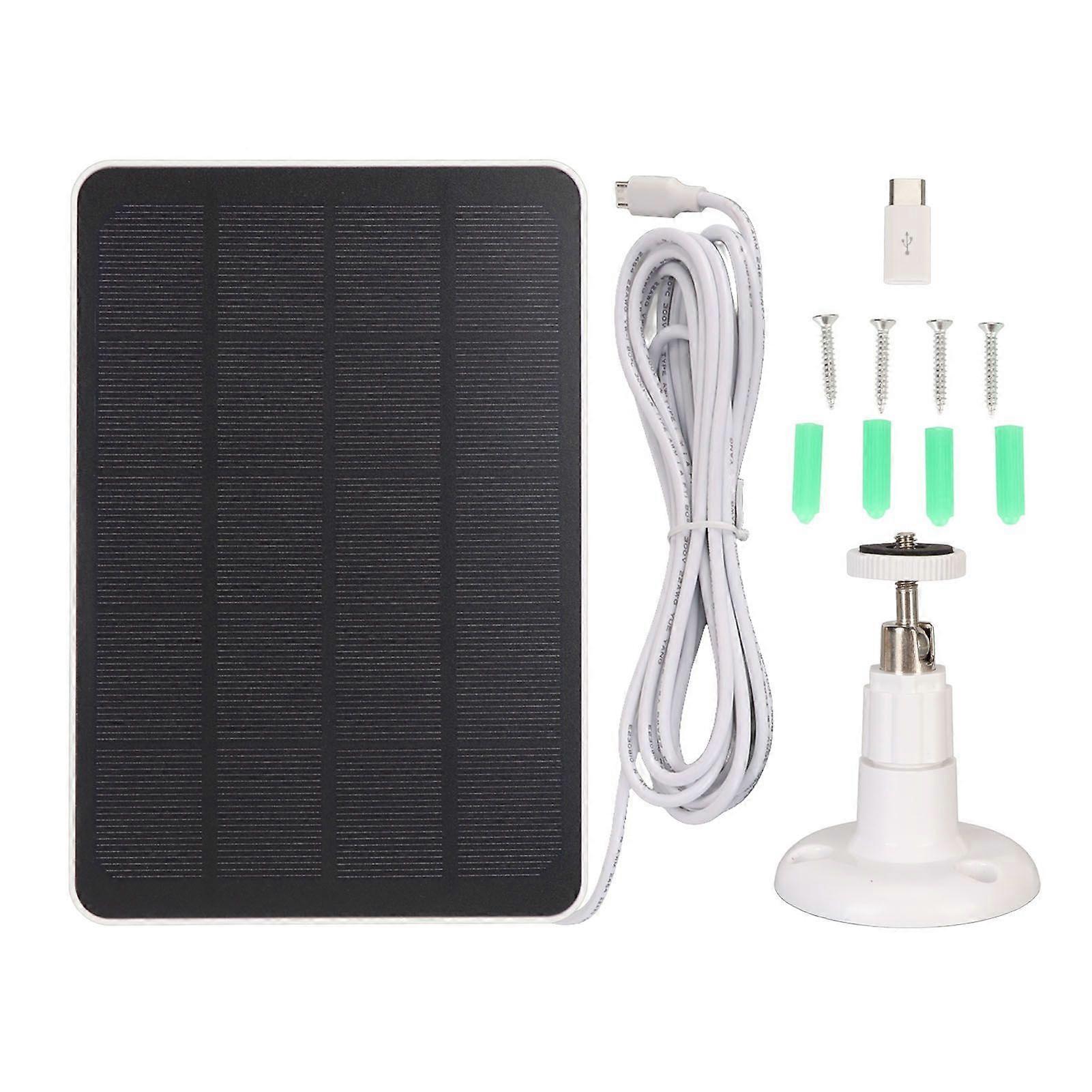 Camera Solar Panel IP65 Waterproof Camera Charger 5V 4W High Efficiency for Micro USB C White