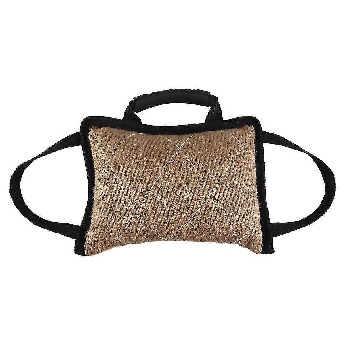 Dog Training Bite Tug Toy with 3 Handles Linen Bite Pillow