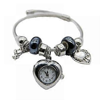 Montre pour femmes Perles Amour Pendentif Bracelet Montre Mode Fille Montre Bracelet Ouvert Montre à Quartz