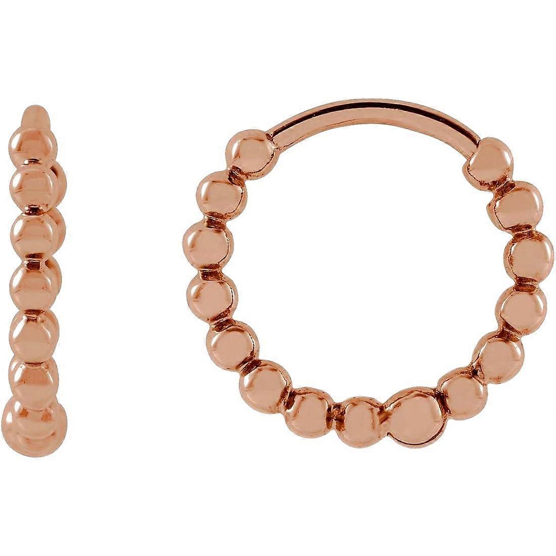 14K ローズゴールド 11mm ポリッシュ ビーズ フープ イヤリング - 女性用フープ イヤリング - 1.0 グラム