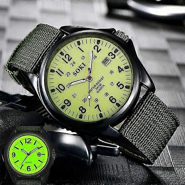 Soki Glow In The Dark Military Watch For Men - Luxury Quartz Army Sport Watch With Date, Black Dial