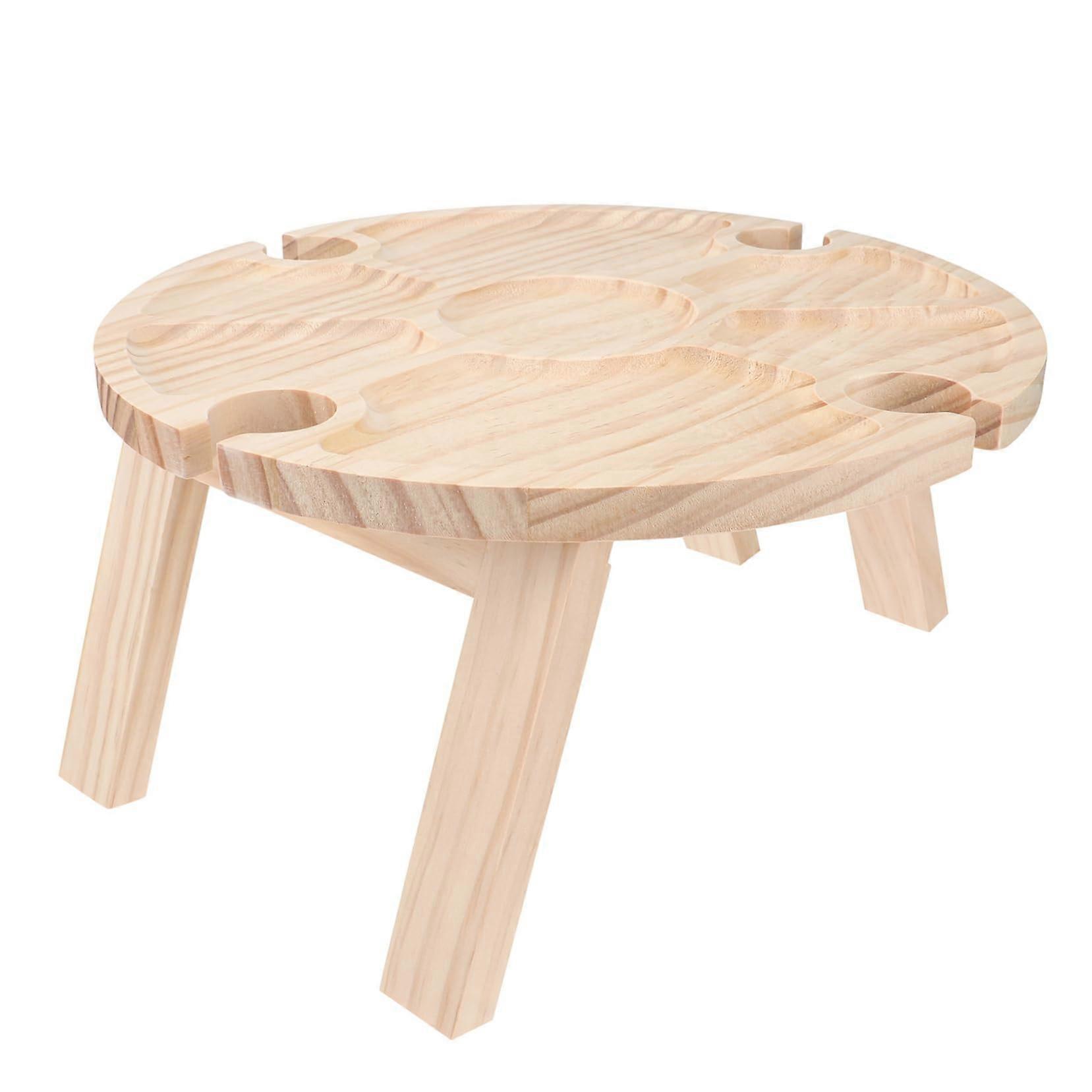 1Pc Wooden Picnic Table With Holder Portable Outdoor Dining Desk For Beach Camping Parties Khaki For Snacks & Drinks