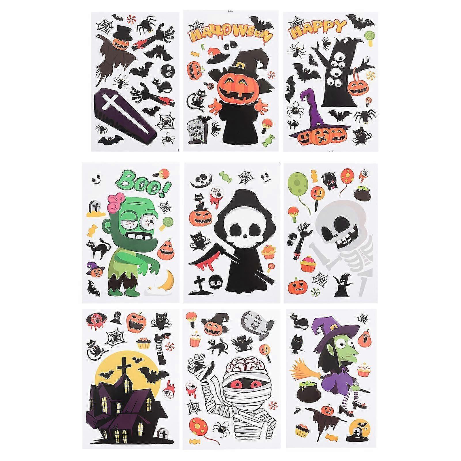 9 Sheets Halloween Window Static Decals PVC Removable Halloween Wall Stickers