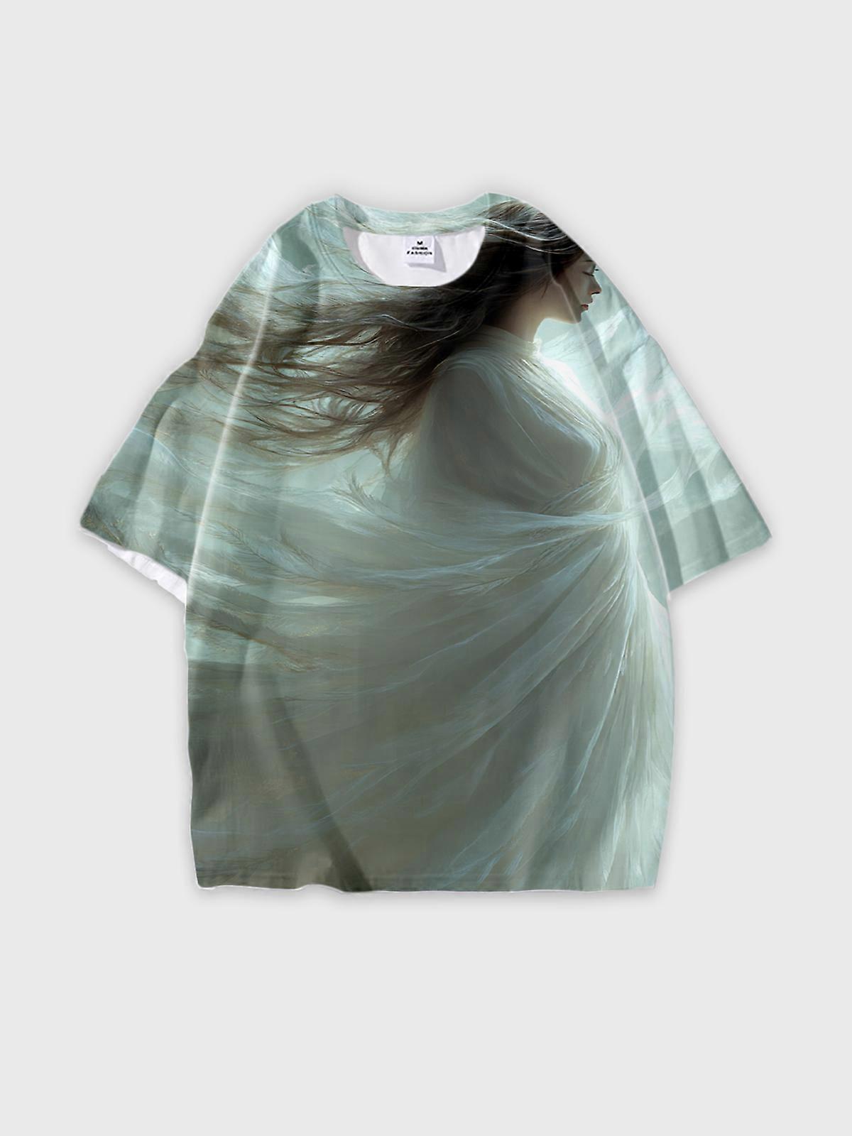 T-Shirt Round Neck, Loose Short Sleeve Pattern Graphic Tee, Unisex Summer Casual Top W1935