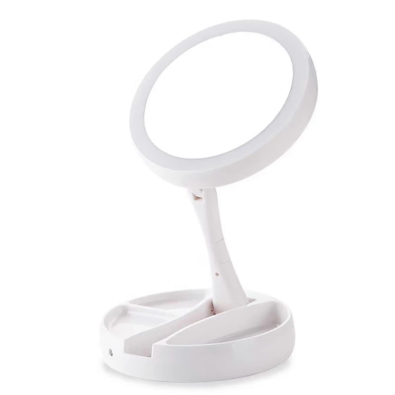 LED Makeup Mirror 1/10X Magnification, DoubleSided Adjustable Foldable Vanity Travel Mirror, Battery And USB Powered