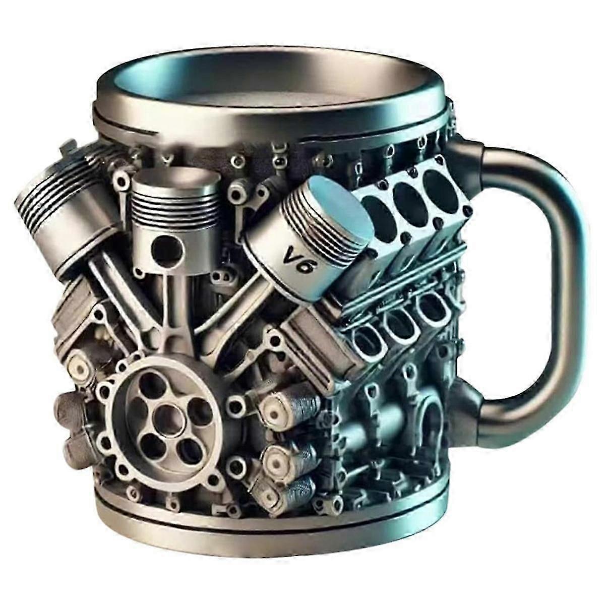 V6 Engines Stainless Steel Cup Coffee Mug, Car Engine Coffee Cup with Insulated Handle for Car Love