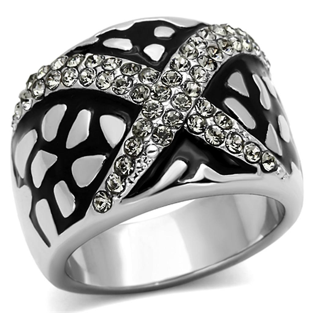 High polished (no plating) Stainless Steel Ring with Top Grade Crystal in Black Diamond for Women Style TK921