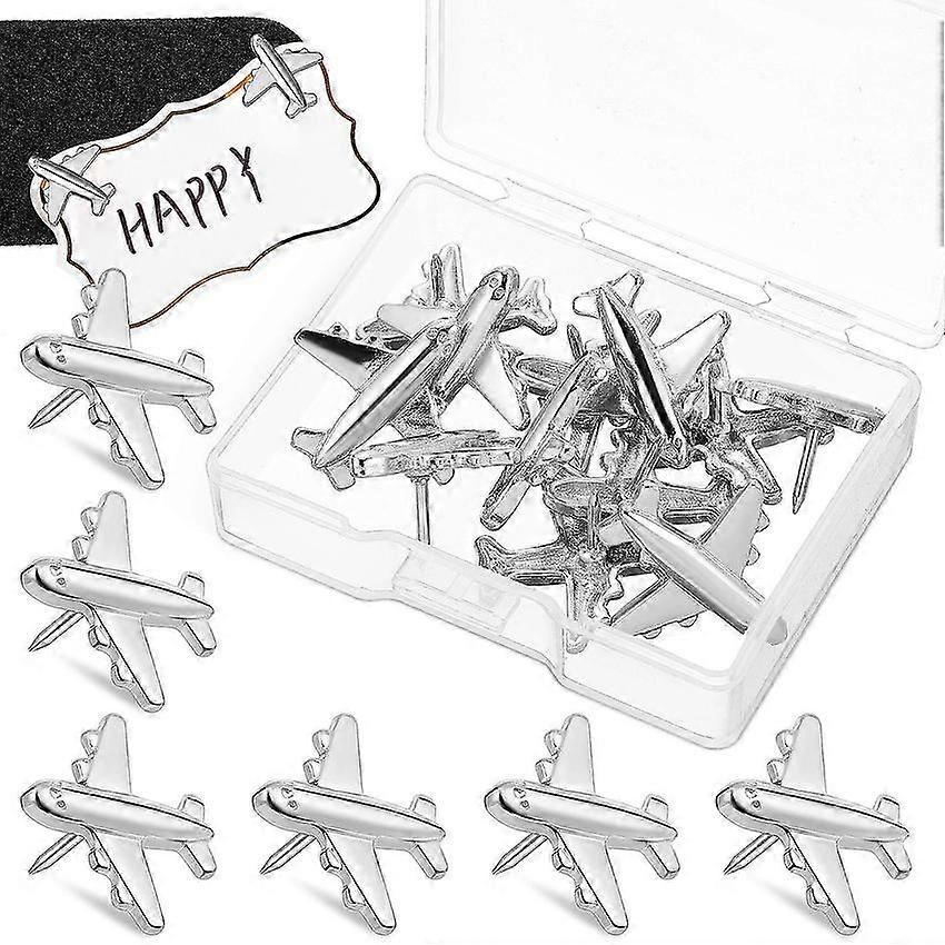 24pcs Metal Push Pins for Cork Board Airplane Design Thumb Tacks