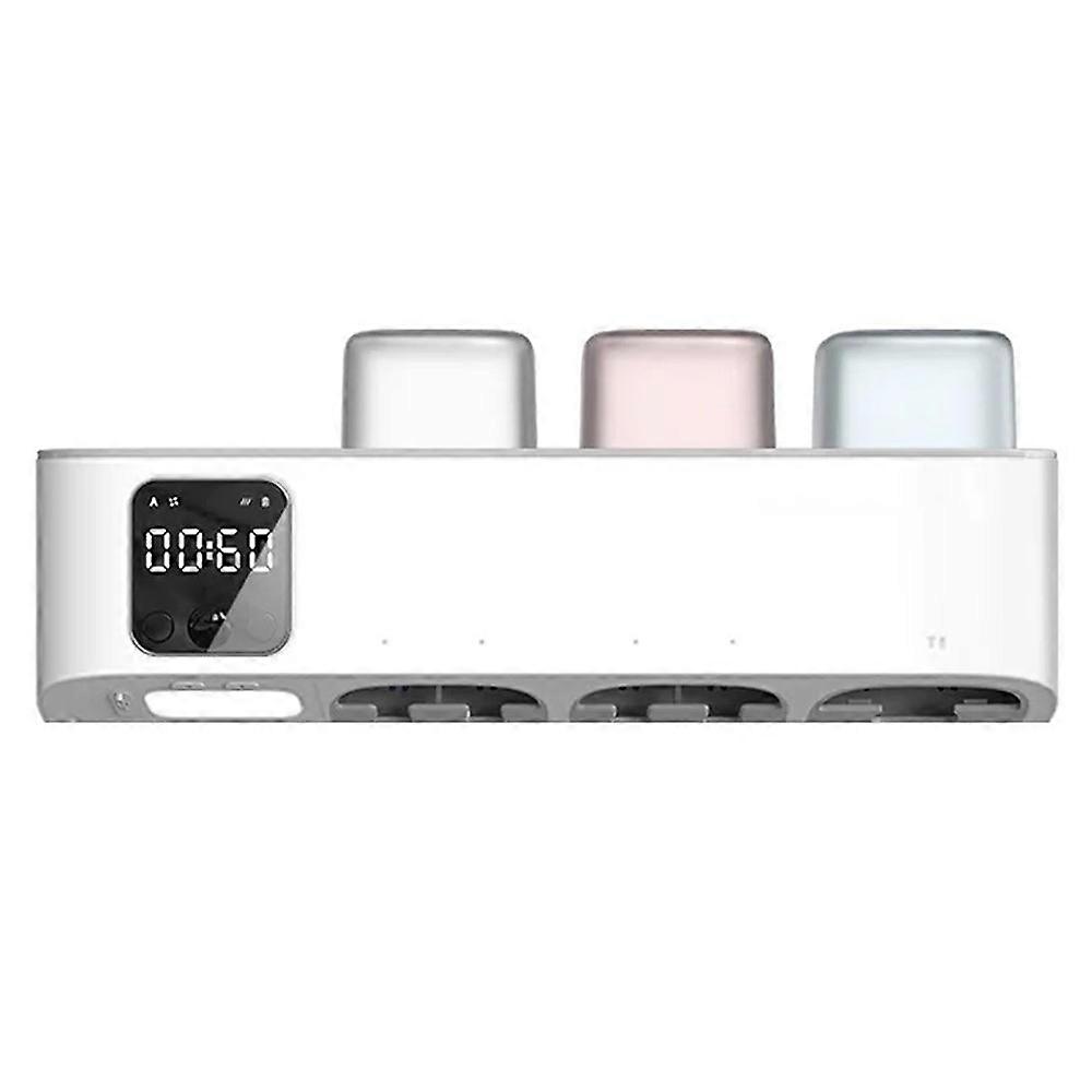 ES703 Toothbrush Holder Wall Mounted UV Sterilizer Clock Display Automatic Dry Organizer Rack with 3 Rinsing Cups
