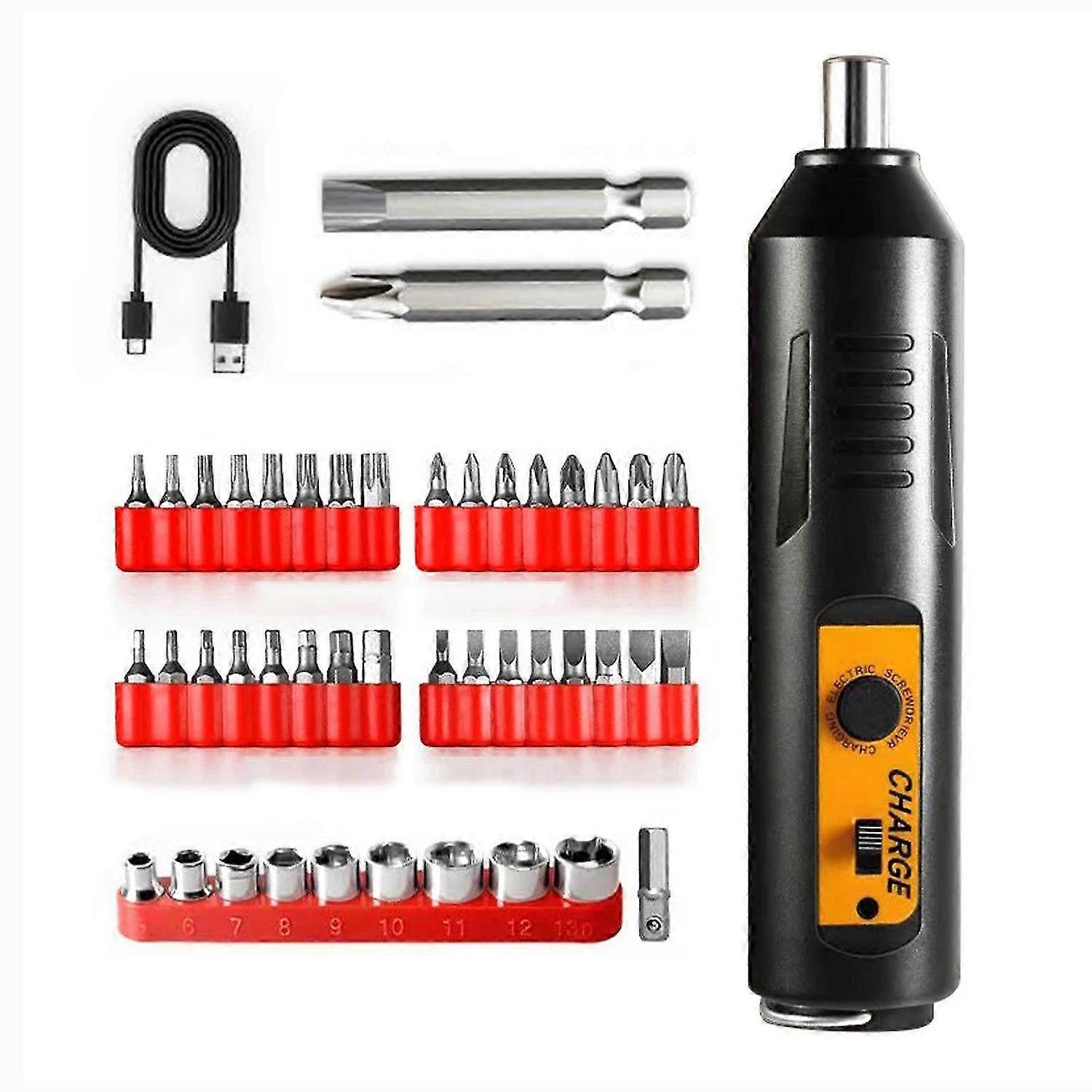 Cordless Electric Screwdriver Bit Set Rechargeable Screwdriver with Bits & Sockets for DIY & Home Repairs