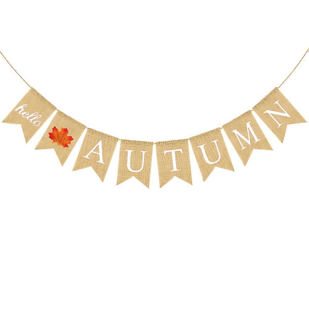 Hello Autumn Thanksgiving Garland Maple Leaves Linen Banner for Decorations