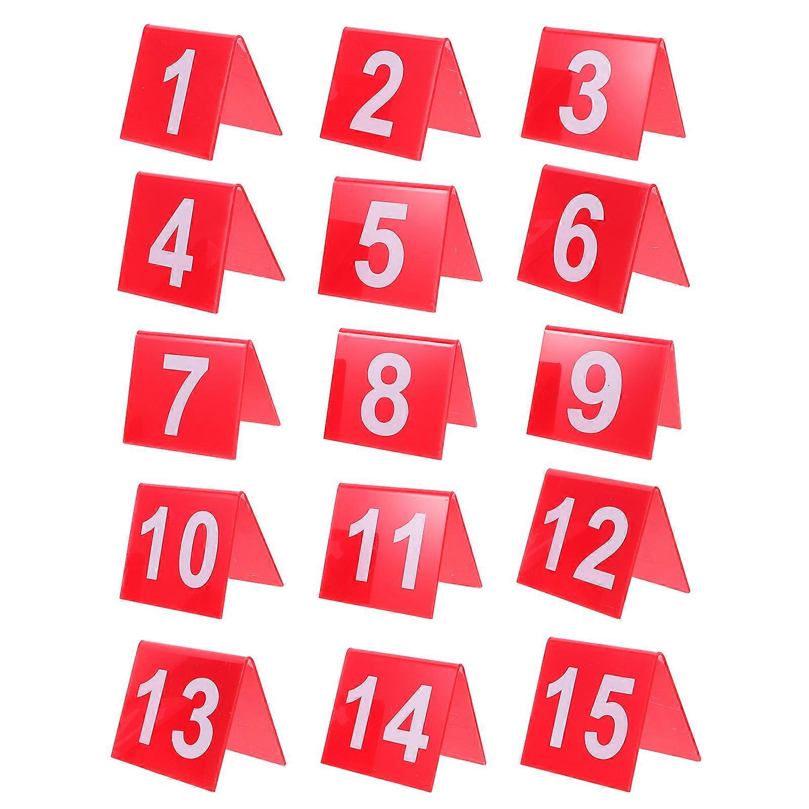 Modern Acrylic Place Cards Numbered 1-15 45 Pcs For Restaurant Event Table Management Red Color