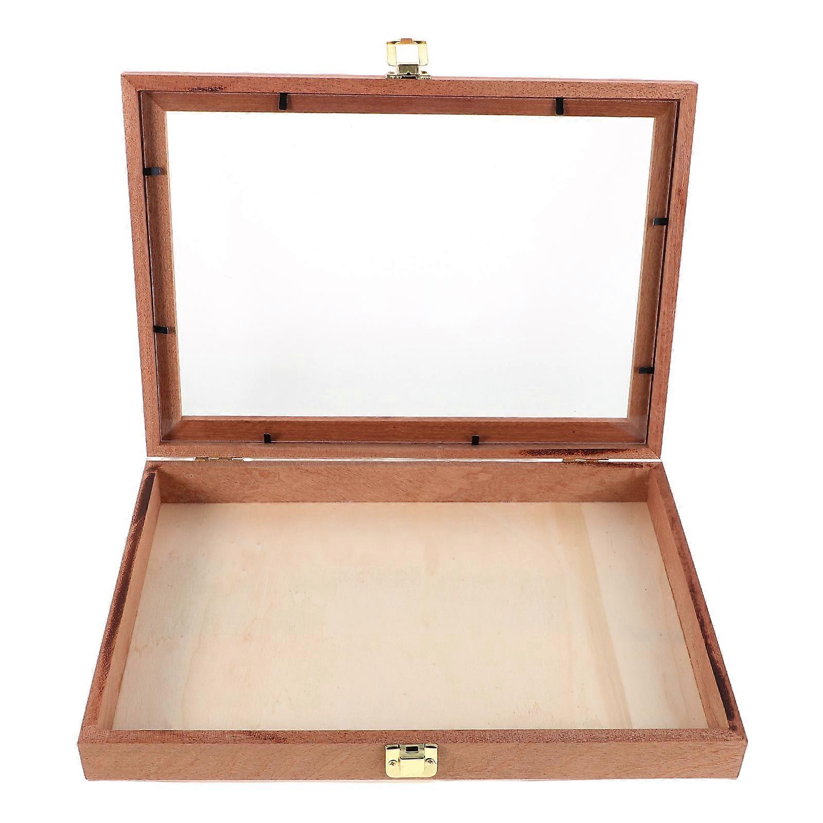 Dried Flower Specimen Storage Rustic Wood Display Box With Clear Window For Home Decoration Light Brown 31.00X22.00X4.50CM 1Set