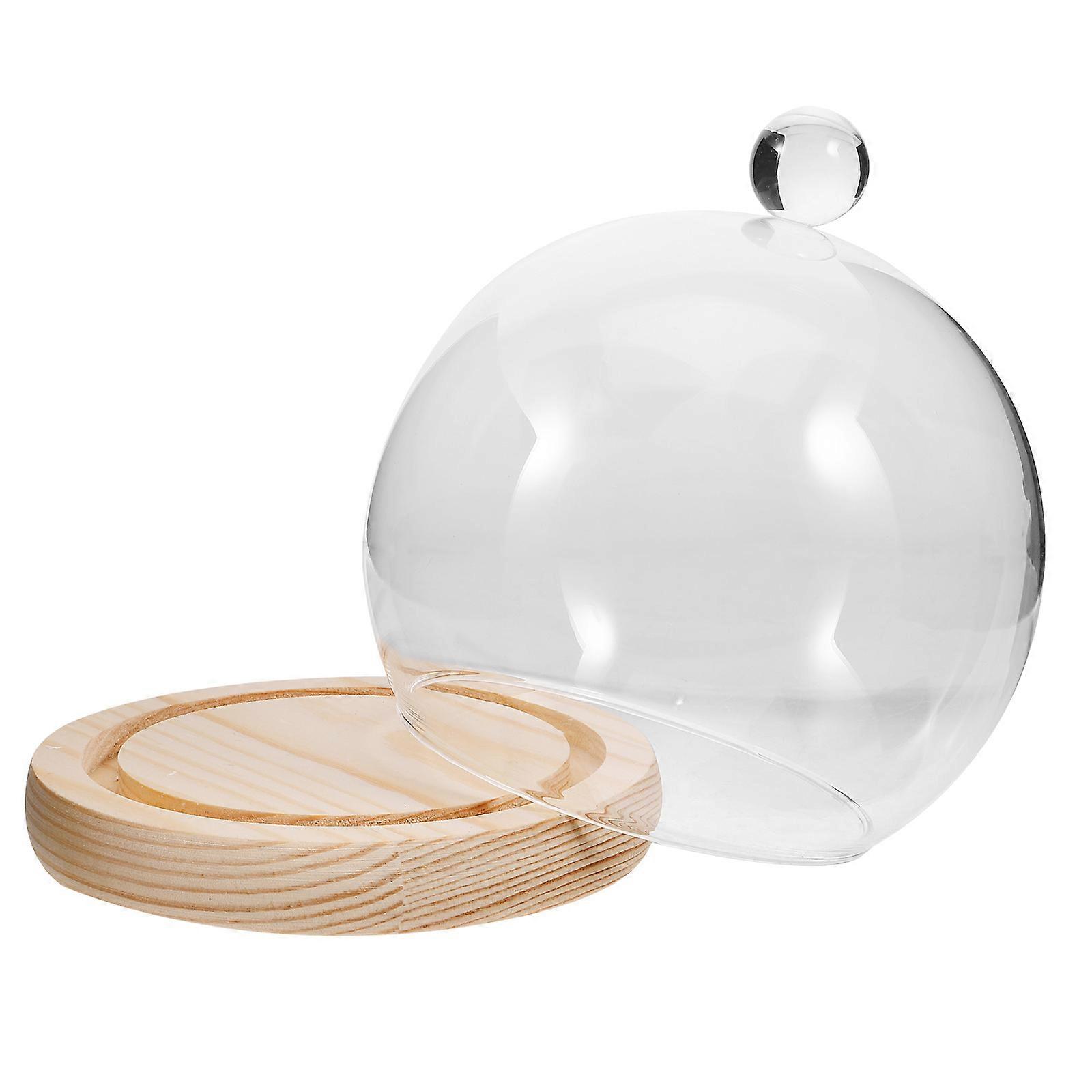 Decorative Glass Dome with Wood Base for Display 2Sets of Clear Cloche