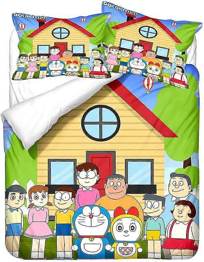 D41 Doraemon Bedding Set - Duvet Cover and Pillowcase Microfiber 3D Digital Print Three-Piece Bedding S41