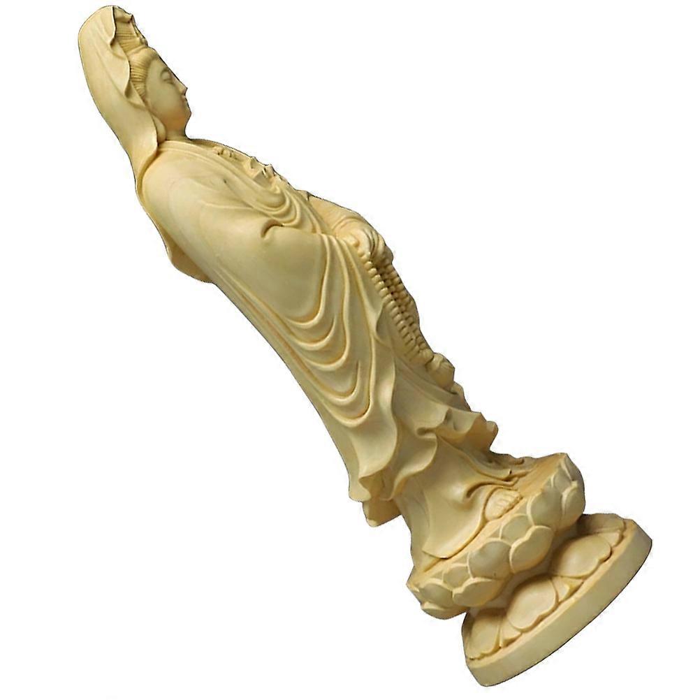 Avalokitesvara Statue 3Pcs Khaki with Hand-Carvings for Temple Decor