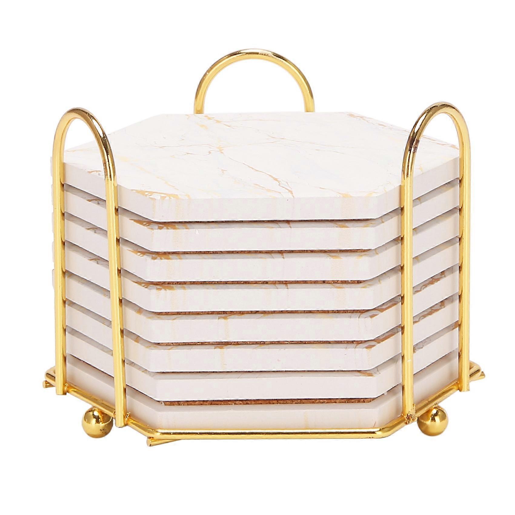 8 PC Coasters for Drinks Absorbent with Holder Marble Design Ceramic Coaster Set Super Absorbent Hot