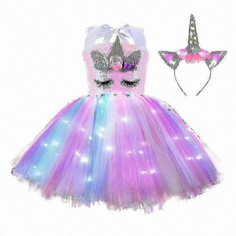 Girls Unicorn LED Sequin Tutu Dress with Headwear for Birthday Parties and Fancy Events
