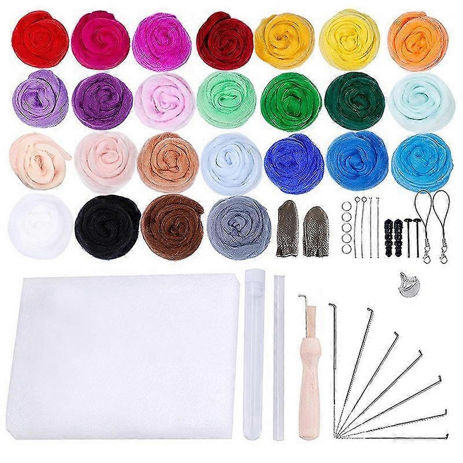 Needle Felting Starter Kit Wool Roving 25 Colors Set Felting Tools Kit for Wet Felting 2g Each Color