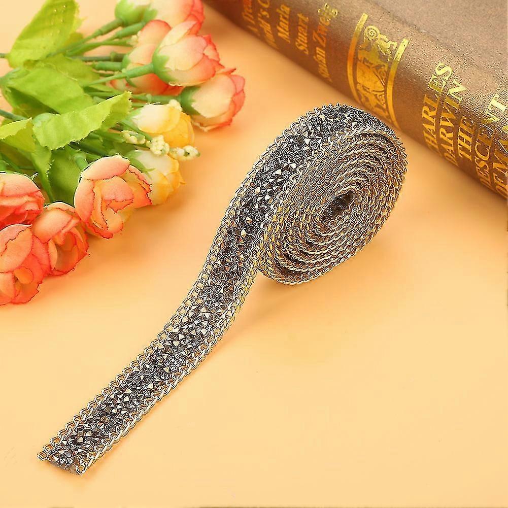 20mm Wide Double Pointed Rhinestone Ribbon Diamond Mesh Wrap Roll 1 Yard Gold