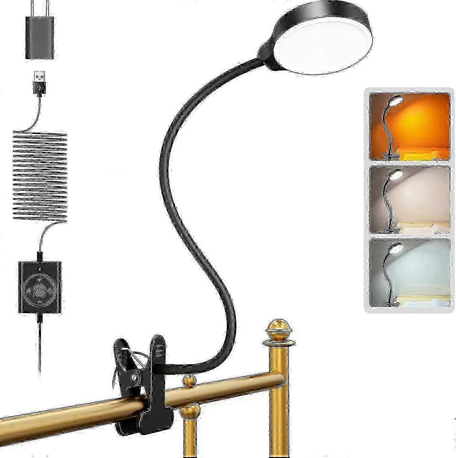 Clip On Reading Lamp for Bed/Desk, 36 LED USB Eye Caring Light with 3 Colors & 5 Brightness Levels, Adjustable Gooseneck Clamp Light hwy