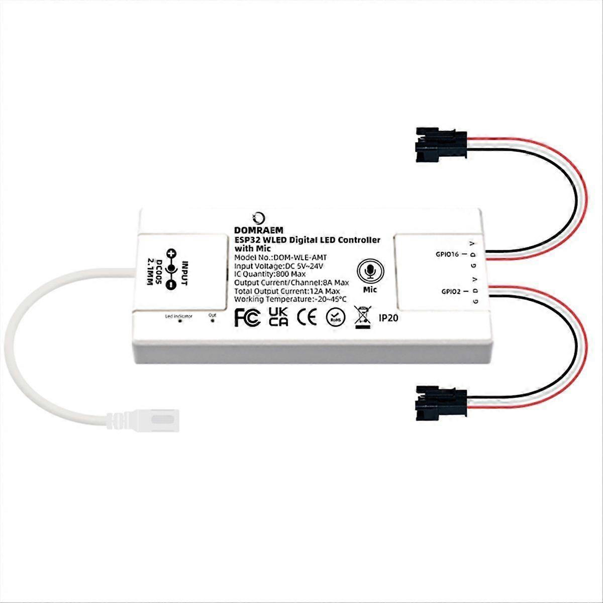 ESP32 WLED Light Strip Controller with Microphone Works with HA, for Voice Dimming WS281x, Support