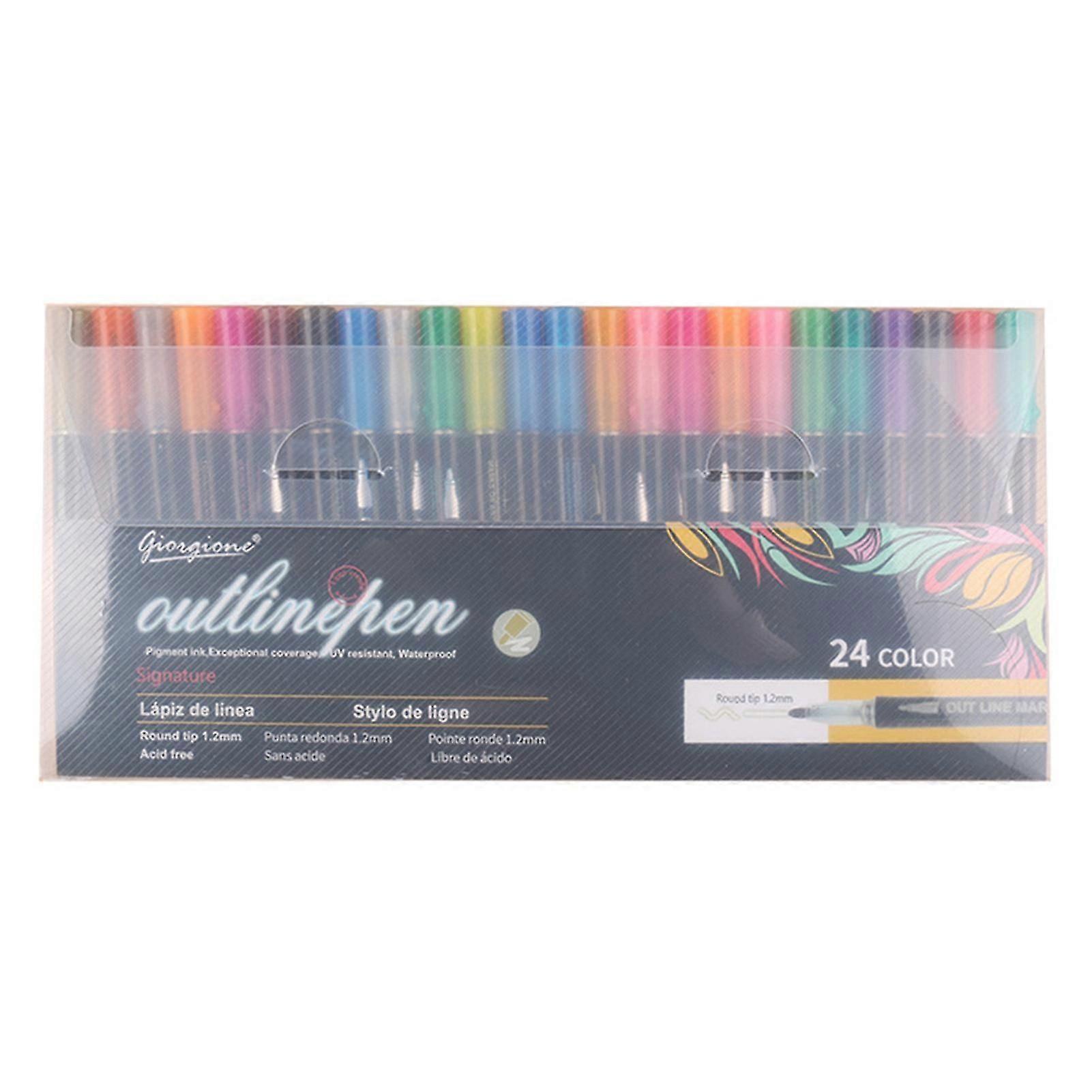 12/24 Colors Outline Markers Shimmer Markers Set Self-outline Metallic Markers For Doodling Drawing And Calligraphy