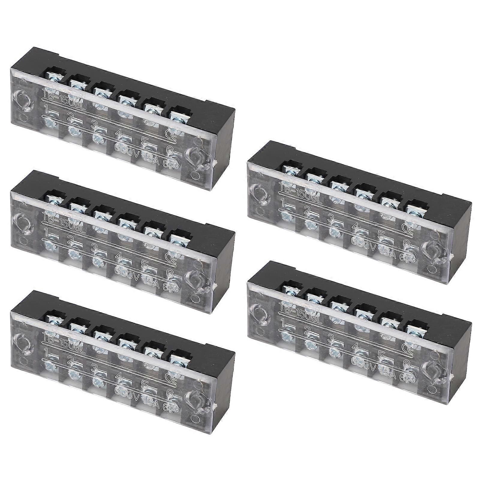 5 Sets 6 Position Terminal Blocks M3 Screw Terminal Block with Short Connector Barrier Strips 15A 600V