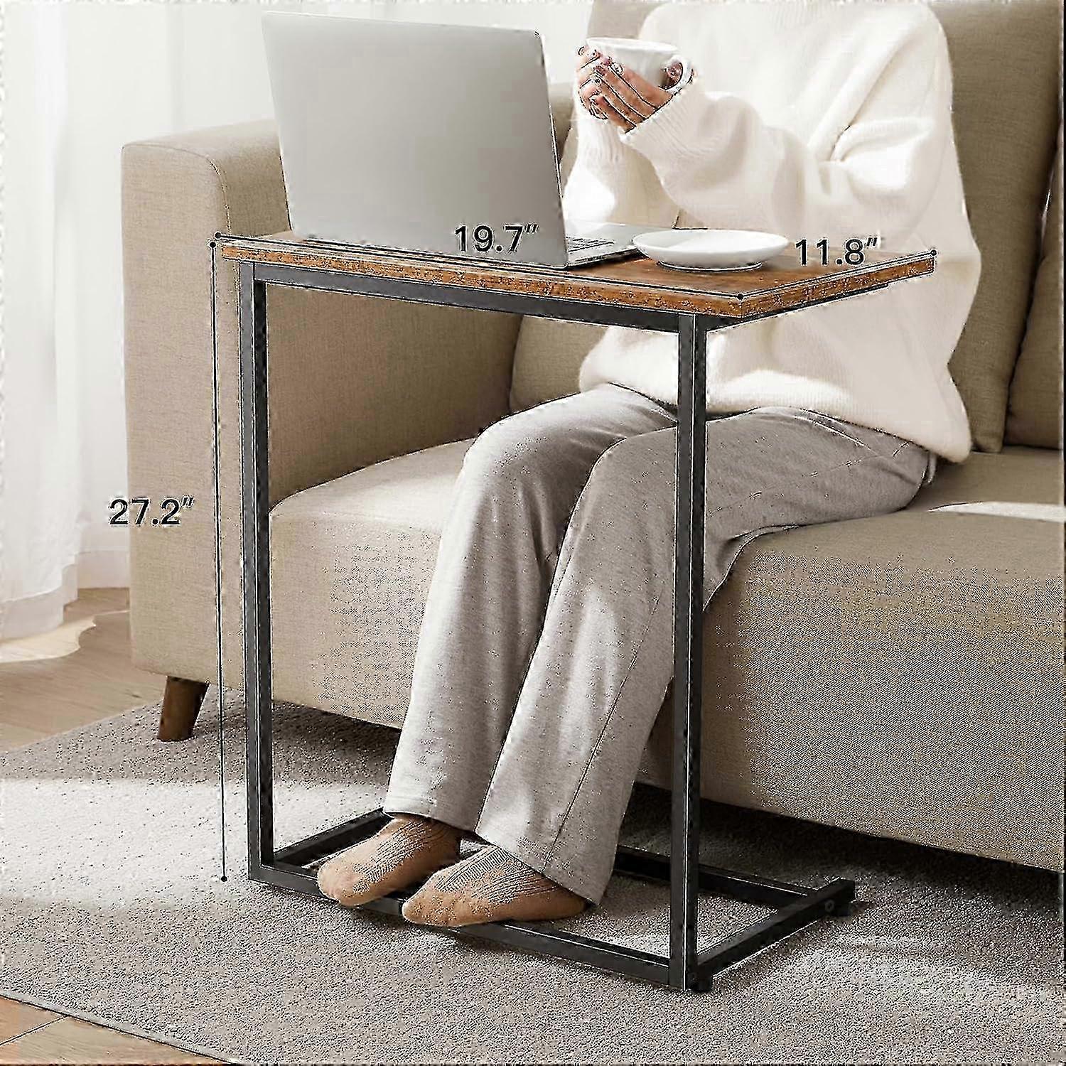 C Shaped End Table 27 inches High, Side Table for Couch Slide Under, C Table Sofa Side End Table for Living Room
