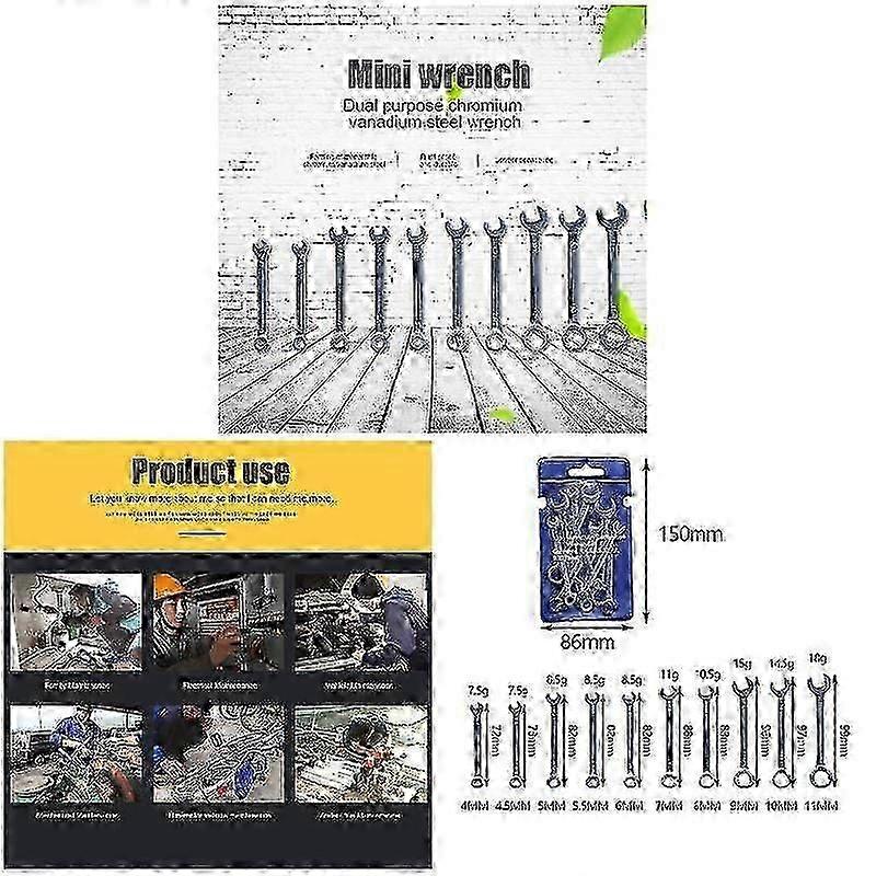 Professional 4-11mm Metric Mini Combination Wrench Spanner Set of 10Pcs/set