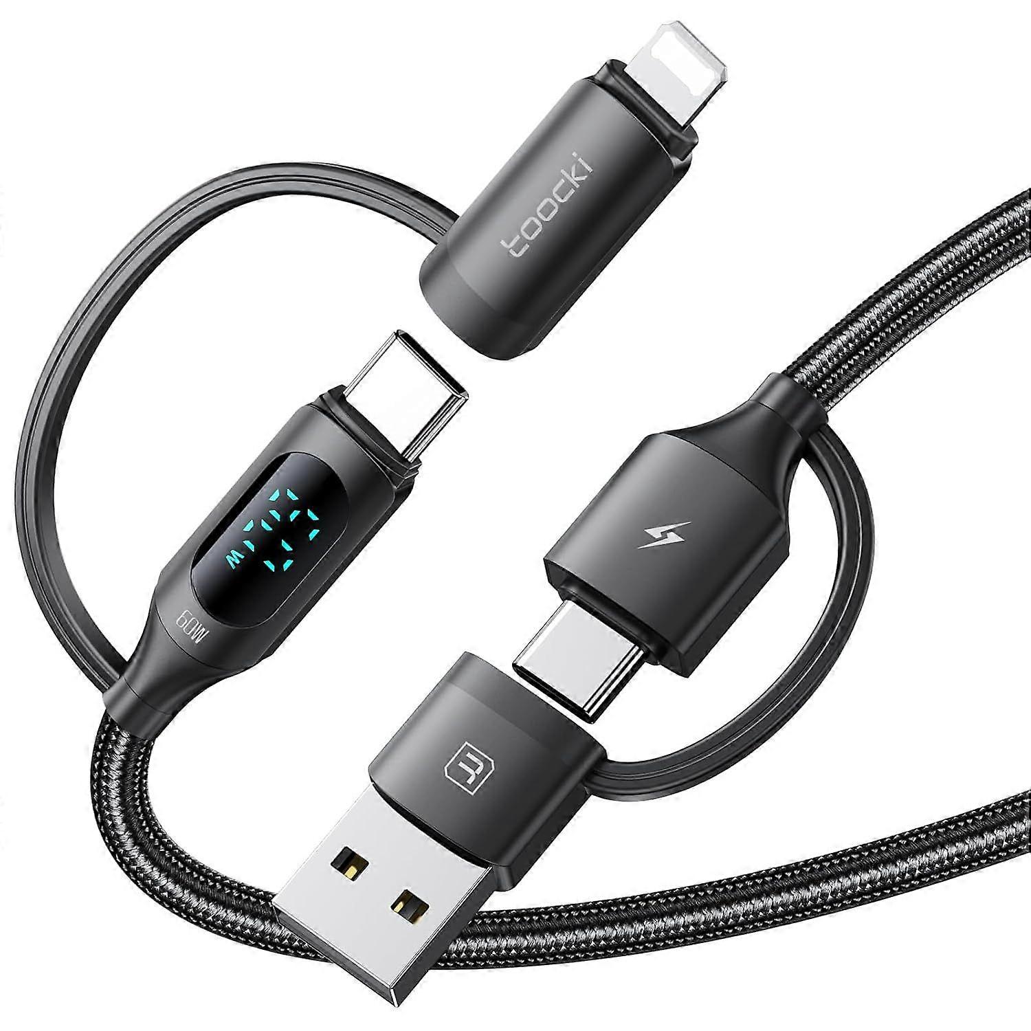 4-in-1 USB-C Cable with LED Display, PD 60W Fast Charging Cable 480Mbps Data Fast Charge M
