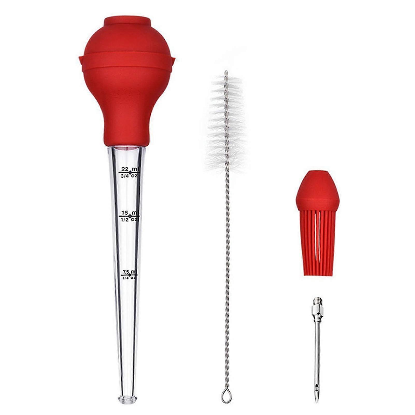 4Pcs Turkey Baster Kit Silicone Baster With Brush Red For Turkey Basting And Roasting Butter Drippings