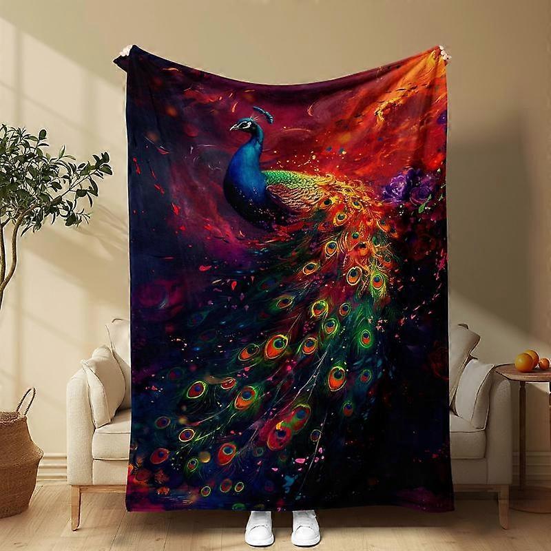 Peacock Pattern Blanket, Soft Comfortable Throw Blanket, Cool Bedroom Bedding Blanket, Warm Napping Blanket for Home Office Travel Camping