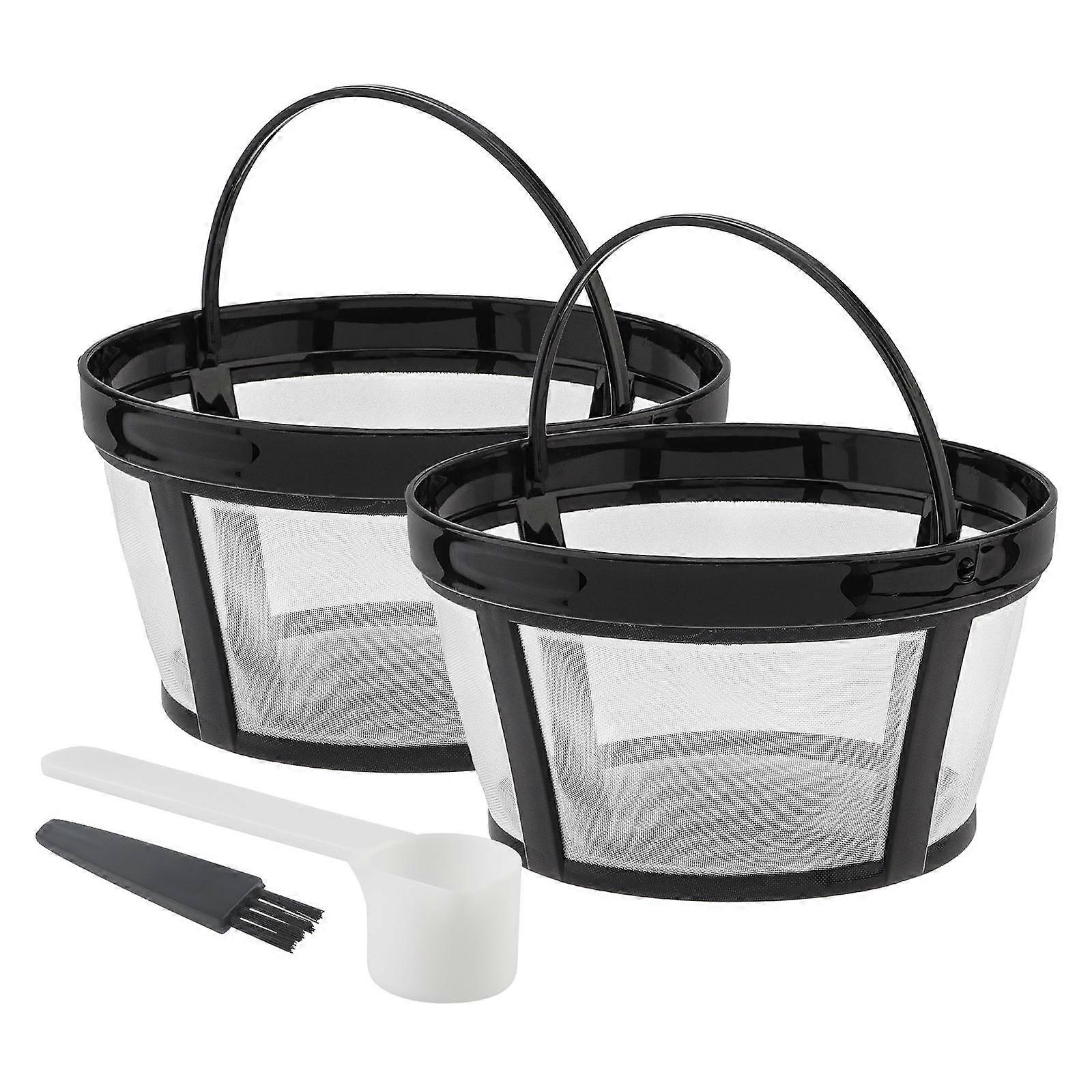 2 Pcs Solid Bottom Reusable Nylon Net Basket Coffee Maker Filter for Mr. Coffee with Brush and Scoop, 8-10 Cups Washable Strainer