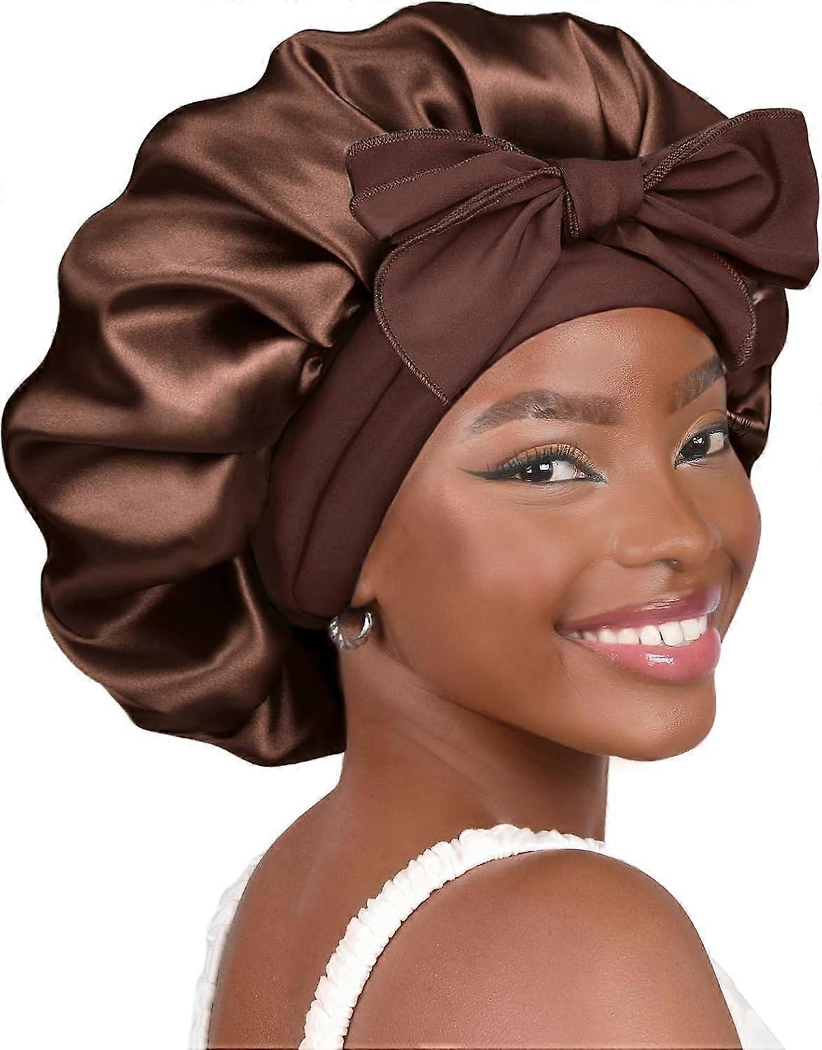 YANIBEST Silk Bonnet for Sleeping Women Adjustable Double Layer Satin Bonnet Reduce Friction Prevent Frizz Natural Curly Hair