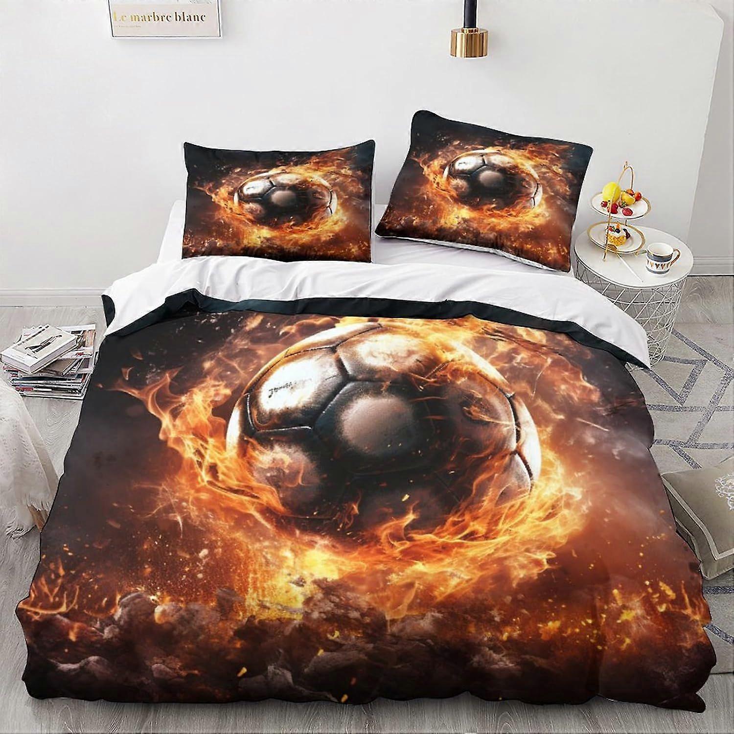 LikeEj Futebol bola edredom capa 3D futebol impresso colcha de cama esporte edredom capa com zíper fechamento macio microfibra dupla