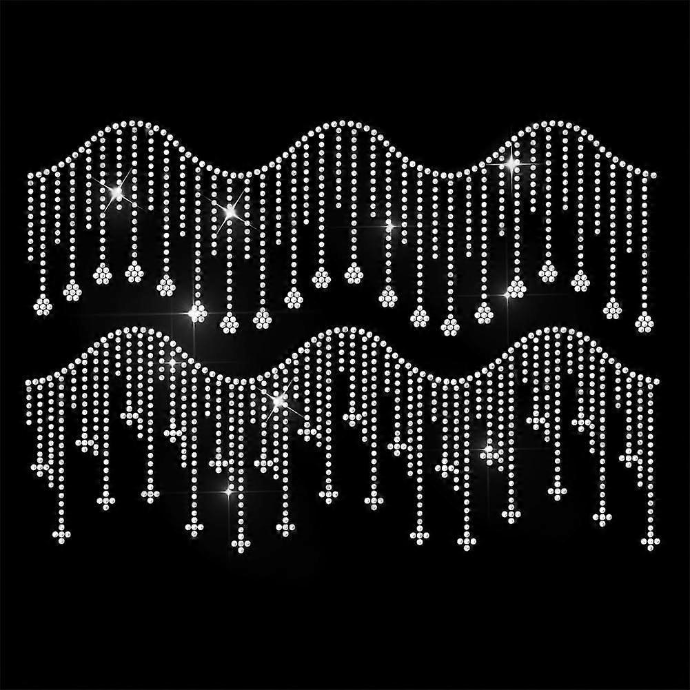 White Rhinestone Iron on Transfer Tassel Bling Diamond Hotfix Patches for Clothes 11.6"x8.2" Large Iron On Sequin Applique for Jeans Jacket Caps Bag T