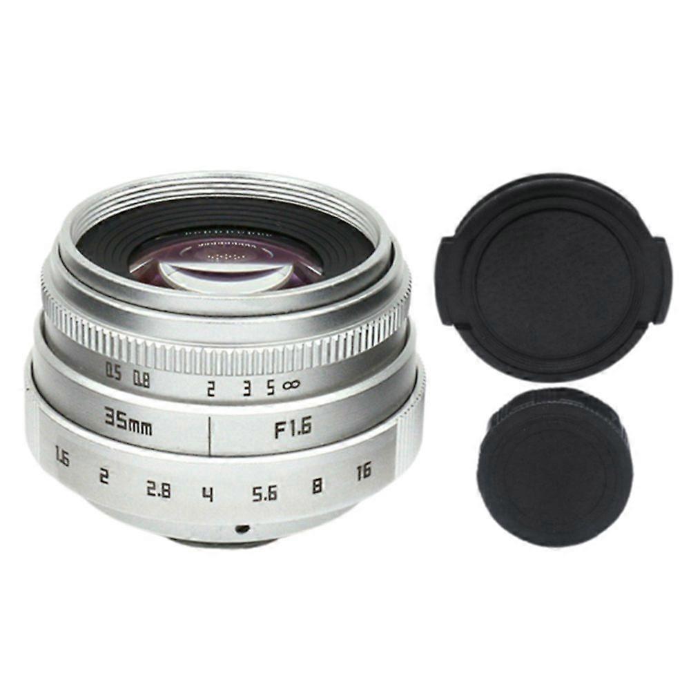 35mm F1.6 Camera Lens Large Aperture Manual Fixed Portrait Camera Lens for C-Mount Cameras Accessory Silver