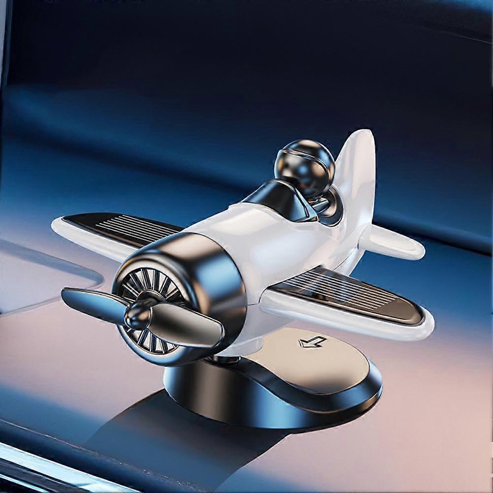 Solar Powered Car Ornament with 360° Rotating Aircraft Design, Dashboard Decoration Gift White