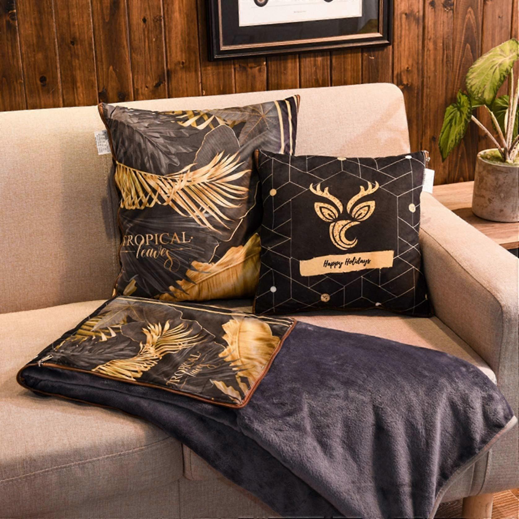 Convertible Pillow Blanket 2 in 1 Linen Cushion with Zipper for Travel and Home Décor, 2 Sizes