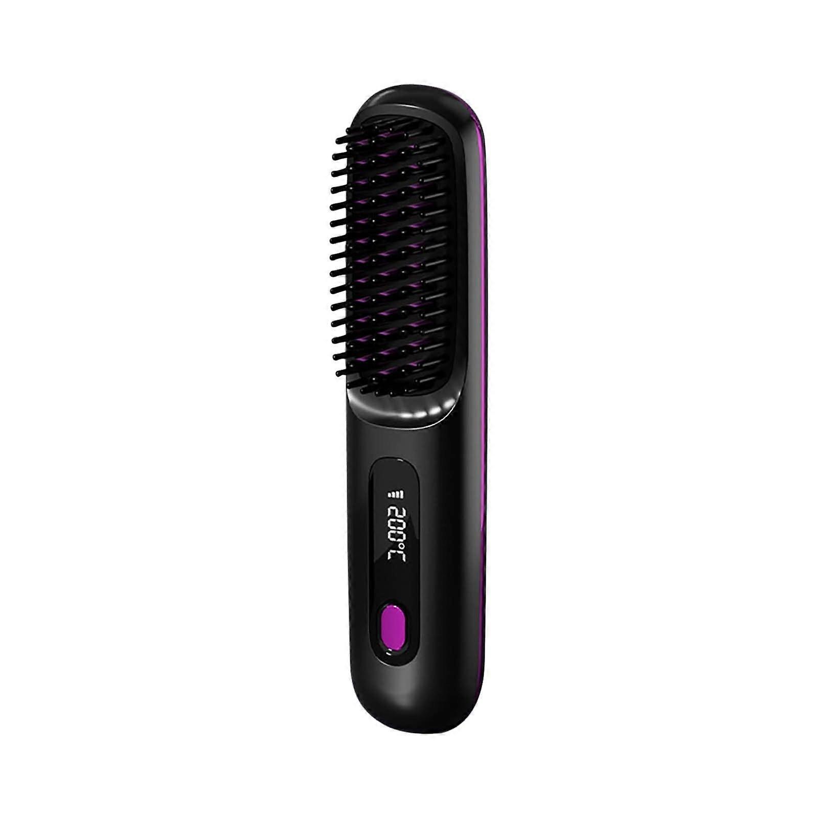 Cordless Hair Straightener Brush with LED Display, Fast Heating Ionic Comb for Travel