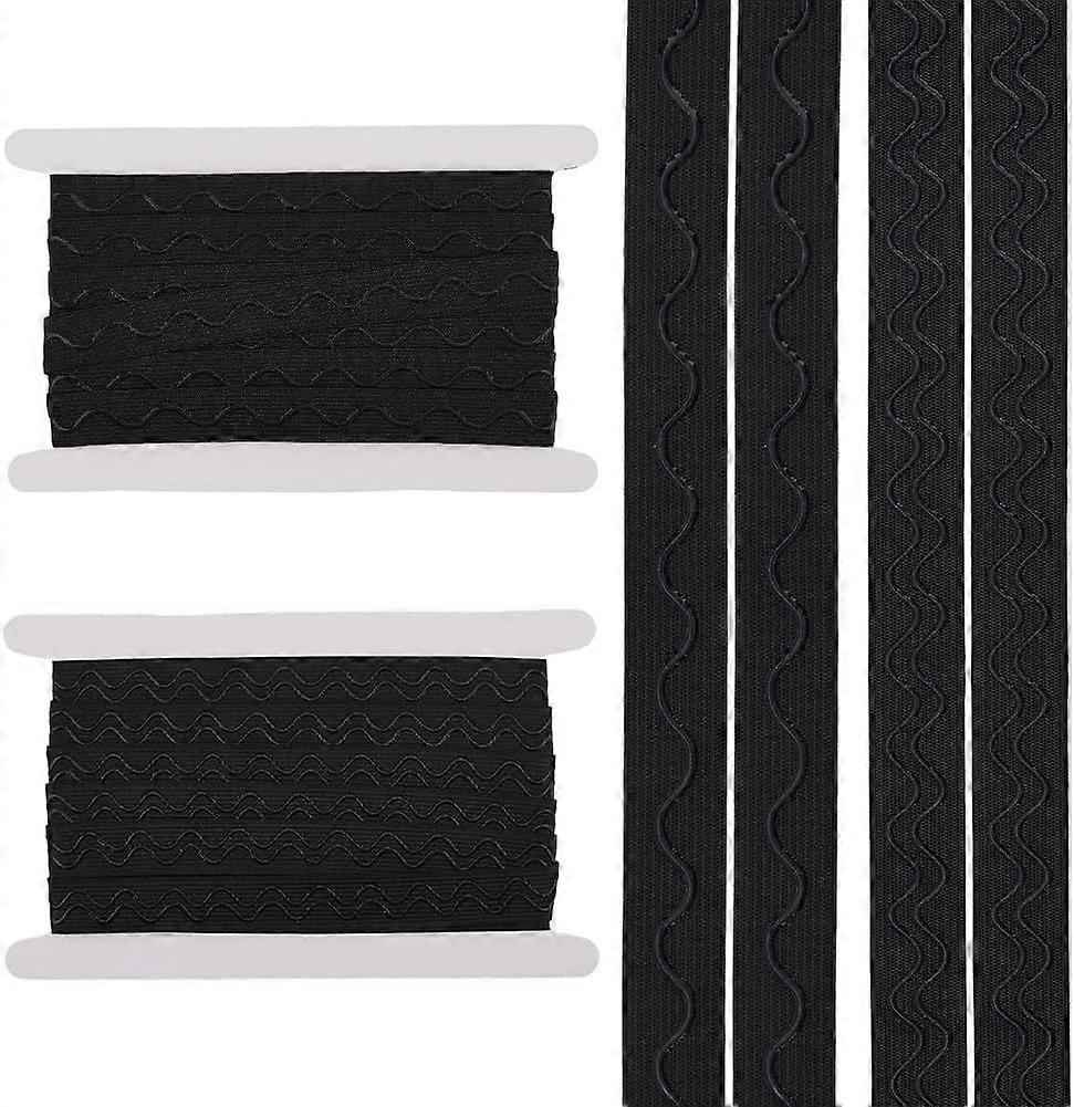 2 Styles 20mm Wide Black Silicone Non-Slip Elastic Band Rubber Stretch Ribbon Include 5 Yards Double Wave and 5m Single Strip Wavy Silicone Polyester 