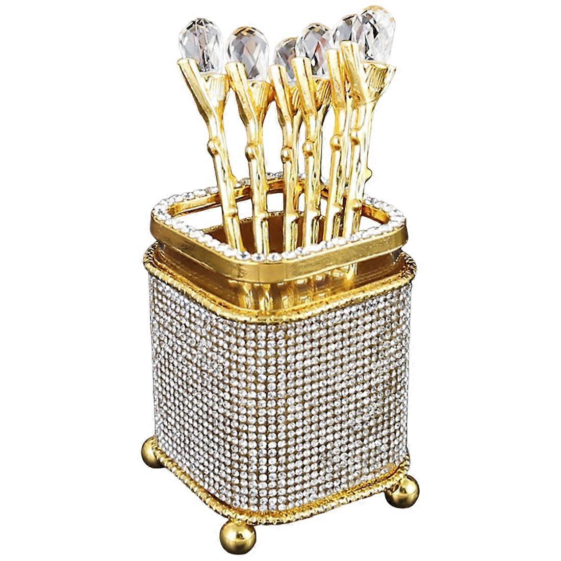 Coffee Set,6 Coffee Spoons and 1 Storage Bucket Combination,Fruit Dessert Spoon,Suitable for Home,Office,Party Stirring