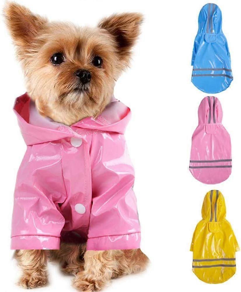 Outdoor Puppy Raincoat with Hood (Pink) Waterproof Jacket PU Reflective Raincoat Clothes for Dogs and Cats